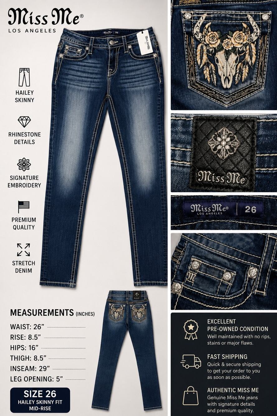 Miss Me Hailey Skinny Jeans 26 Dreamcatcher Skull Embroidered Stretch